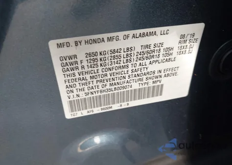 2020 Honda Pilot Awd Ex из США, поврежденный, VIN 5FNYF6H35LB009074